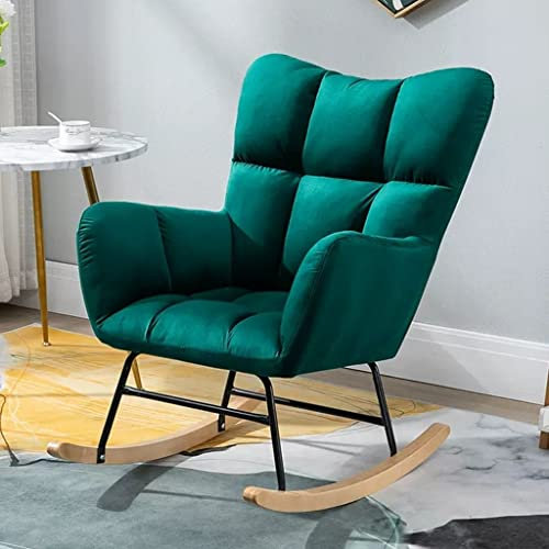 MEHWSUR Samt-Schaukelstühle for Kinderzimmer, Glider Rocker for Babyzimmer mit Massivholzgestell, moderner Stillstuhl, Akzentsessel, bequemer Beistellstuhl mit hoher Rückenlehne (Color : Groen)
