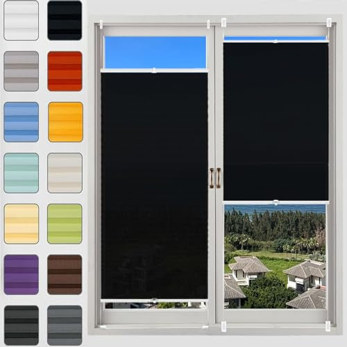 Plisseerollo Fensterrollo Faltrollo Jalousie 80 x 125 cm, Nach Maß Qualität ohne Bohren, Premium Plissee Faltrollo ohne Bohren, Jalousie Easyfix Faltrollo, für Fenster & Tür, Schwarz