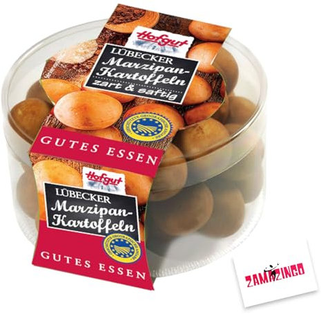 Hofgut Lübecker Marzipan Kartoffeln zart & saftig 250g | Weihnachtliche Kostbarkeit, für die Winterzeit ein gaumenschmaus + Zama4Zingo Karte (1er Pack)