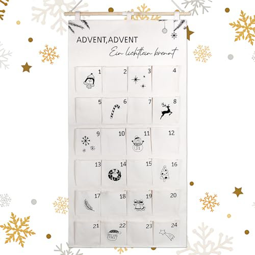 BOFUNX 2024 Adventskalender als Wandkalender zum Befüllen mit 24 Stoffbeutel Weihnachtskalender Advent Ein Lichtlein Brennt Weihnachten Countdown Kinder Wandkalender aus Stoff 100 x 50 cm