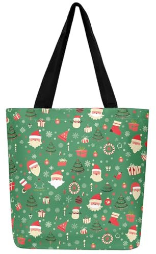 Homewish Grüne Weihnachten Thema Lebensmitteltasche Frohe Weihnachten Leinwand Tote Bag, Weihnachtsmann Einkaufstasche Weihnachtsbaum Geschenk Leinwand Tasche, Schneeflocke Schneemann Windel Tasche