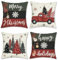 Bonhause 4er Set Kissenbezüge Weihnachten 45 x 45 cm Weihnachtsbäume Schneeflocken LKW Dekorative Kissenhülle Zierkissenbezüge für Sofa Schlafzimmer Zuhause Winter Dekoration