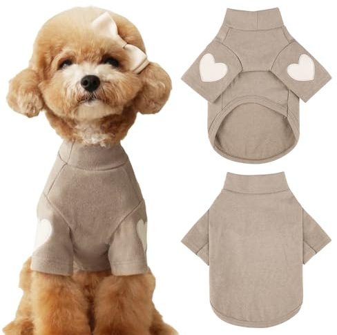 Yaopelky Hunde-Sweatshirt für kleine und mittelgroße Hunde, warmes Haustier-T-Shirt mit Herzaufdruck, Katzen-Welpen-Outfit, für Teddy, Chihuahua, Schnauzer (Kaffee, Größe M)