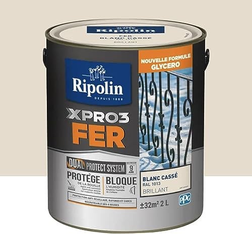 RIPOLIN Peinture fer glycéro XPRO3 Fer Brillant Blanc Cassé 2 L