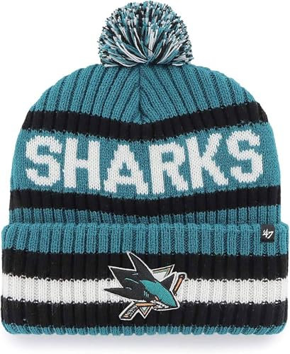 47 NHL Mütze für Erwachsene, Team-Farbe, offizielles Lizenzprodukt, Bering, Sport, Strickmütze mit Bommel, für kaltes Wetter, San Jose Sharks – Blaugrün, Einheitsgr��e