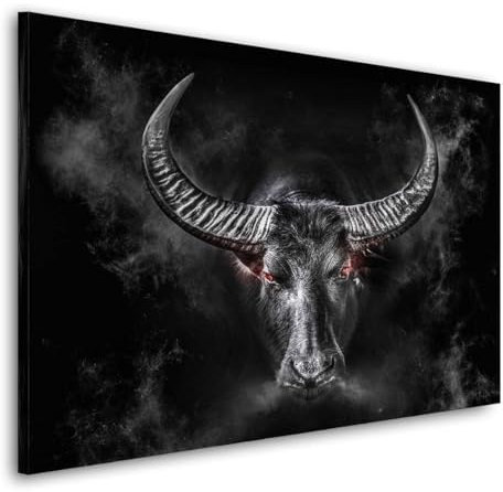 Kunstgestalten24 Leinwandbild Stier Dark StyleWandbild Kunstdruck Wanddeko XXL Wandekoration Gemälde Deko Bilder Modern Art Bild Kunstwerk Canvas Hochwertiger Kunstdruck
