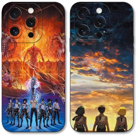 LunarDrift Handyhülle 2 Stück für iPhone 12 Hülle 6.1'' Anime Attack on Titan Eren Armin Manga Mode Muster Design Case Kameraschutz Schutzhülle Stoßfest TPU Silikon Weich Ultra Dünn Cover -Schwarz