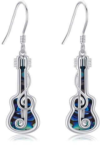 Musiknoten Ohrringe Sterlingsilber Abalone Muschel Gitarren Ohrhänger Musikschmuck für Frauen