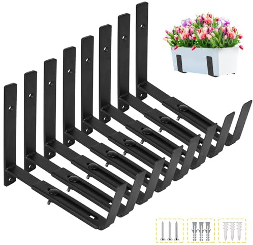 LukLoy Blumenkasten-Halterungen für Fenster, verstellbar, strapazierfähig, Wandmontage, für den Außenbereich, mit Halterung (15,2 bis 30,5 cm), mit 31,8 kg Kapazität, Schwarz, 8 Stück