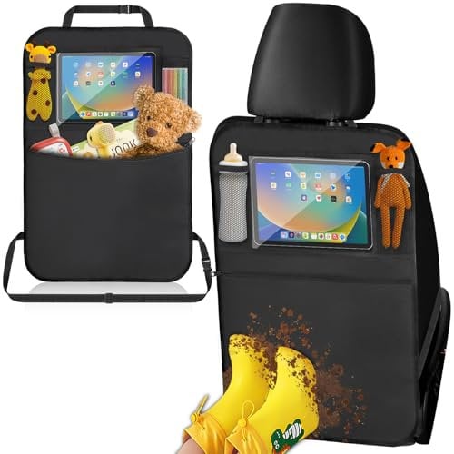 NexGlow Autositz Organizer, Rückenlehnenschutz Auto Kinder [2 Stück] - Autositz Schutz Rückseite & Sitzschutz mit Großer Reißverschlusstasche,Wasserdicht,Kinder Rücksitz Organizer (Schwarz)