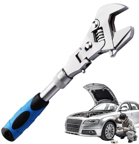 Clé à cliquet réglable, clé à mâchoire réversible avec tige d'extension rétractable de 25,4 à 30,5 cm | Clé 5 en 1 avec tête rotative à 180 degrés pour réparation de maison et de véhicule