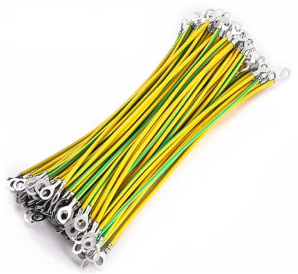Earth Strap,Strap Ground Cable Grounding Wire Yellow and green two-color Bridge Jumper Copper Connection 100pcs Aperture 6mm(4#300mm)