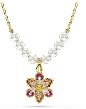Swarovski Pendentif Idyllia, Perle de cristal, Tailles variées, Fleur, Multicolore, Placage de ton or