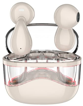 Sungive Auriculares in-Ear Bluetooth 5.4 TWS, Canales L/R Independientes para Uso Mono/estéreo, ENC, Hi-Fi, Estuche de 200 mAh USB, Larga autonomía, compatibles con iOS/Android/Windows.(Beige)