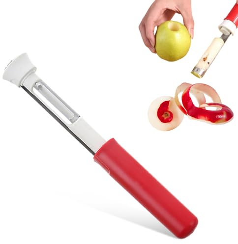 2-in-1 Stainless Steel Apple Corer & Peeler, Professional Fruit and Vegetable Peeler for Kitchen, Effortless Peeling for Apples, Potatoes, Carrots (Red)