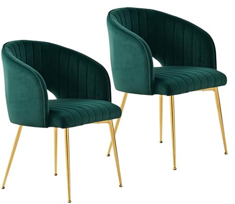 SUPPNEED Samt Esszimmerstühle 2er Set, esstisch stühle, Polsterstühle mit Armlehne, Gebogener Rückenlehne, Gold Beine, Küchenstühle, Sessel für Wohnzimmer, Schlafzimmer, Büro (2, Smaragd)