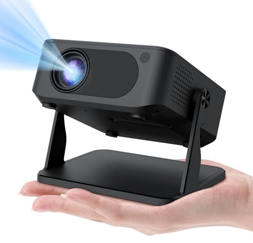 Mini Projector 4K Compatible with WiFi 6 & Bluetooth 5.0, 4W Speaker, Automatic Vertical Keystone 45° Rotating Portable Projector for Home Bedroom Outdoor