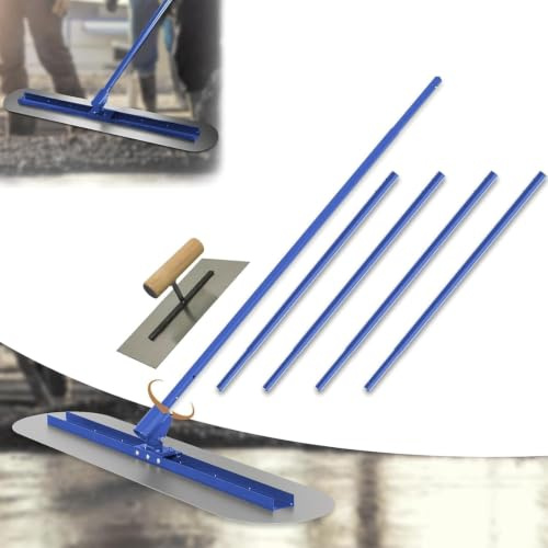 WUDLEP Bull Float Concrete Tool, 120x30cm Cement Tool with Trowel, Blue | Adjustable Bracket Concrete Finishing Tools with 4 Float Handles, for Professional Concrete Finishing