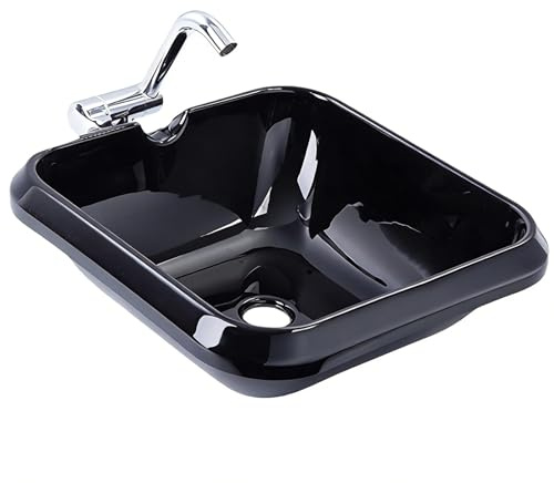 Rectangular Fregadero Camper con Grifo Plegable, Acrílico Fregadero Cocina con Desagüe en Ángulo Recto, para Yates Barcos y Caravanas