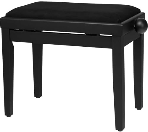 Pianobank Schwarz-matt - Höhenverstellbar von 47-56cm - Klavierhocker mit Spindelmechanik - Klavierbank Sitzfläche 55 x 32cm - Schwarzer Klavierstuhl mit Velourbezug, stabil