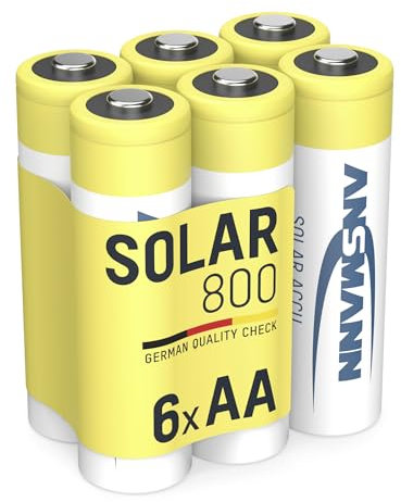 ANSMANN Akku AA Mignon 800mAh 1,2V NiMH für Solarlampen 6 Stück - Wiederaufladbare Batterien mit geringer Selbstentladung maxE - Solar Akkus ideal für Solarleuchten im Garten - Rechargeable Battery