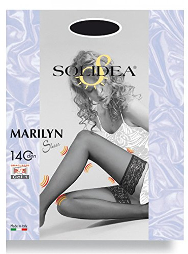 Solidea Marilyn 140 Sheer Thigh Hold-up Stockings: Nero, 4XL-XL, Closed Toe