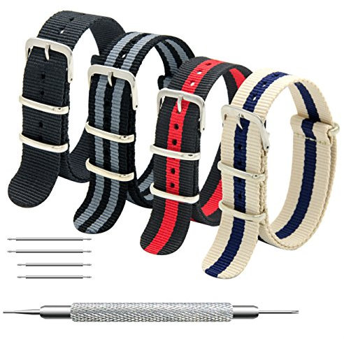 MEGALITH Uhrenarmband Packung mit 4 Nylon Strap 18mm 20mm 22mm Ballistic Nylon Uhr Armband Zulu Uhrband mit Edelstahl Schnalle