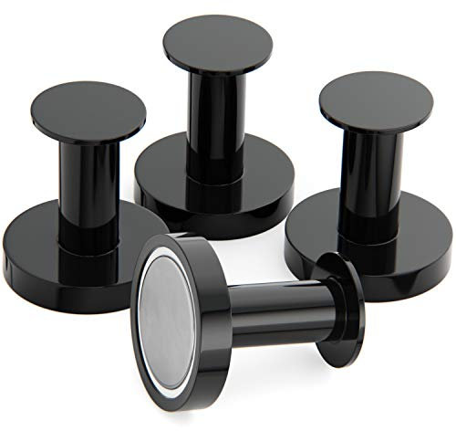 Mavoro Starke Magnethaken zum Aufhängen von Taschen und Mänteln - Set aus 4 Schwarzen Magnet Haken – Magnete Stark – Neodym 52 Magnete Extra Stark – Kühlschrankmagnete im Pinnadel-Stil für Spind usw