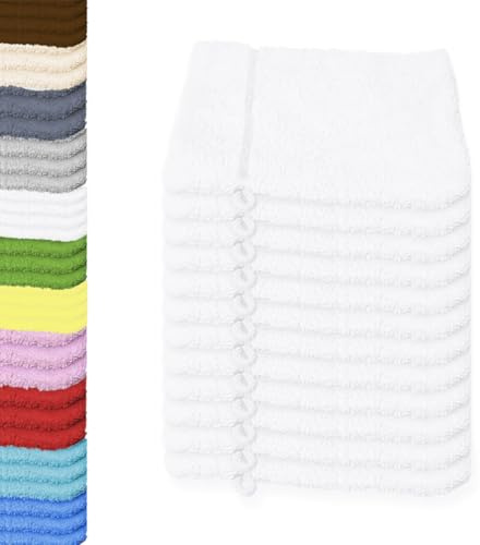 Buymax 12er Pack Waschhandschuhe aus Baumwolle, Frottee mit Kordelaufhänger 480 g/qm 15x21 cm, Weiß