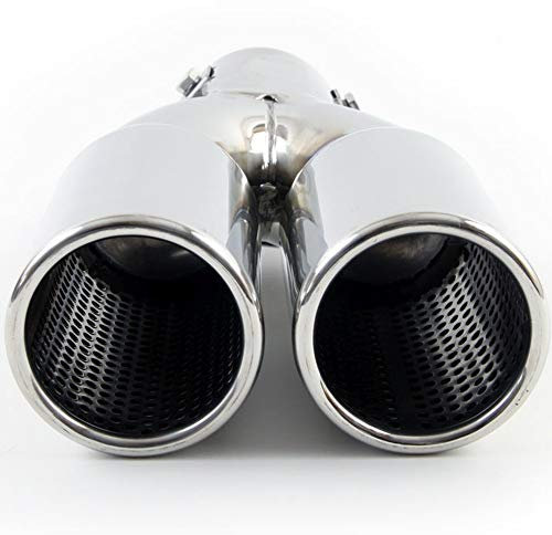Auspuffblende rund Endrohr Endstück Doppel Rohr EDELSTAHL UNIVERSAL 2 x 63 mm für Auspuffrohr 40-51 mm, Neu MT004
