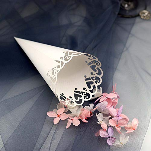 100 PZ Coni Riso di Elegante cuore d'amore, Taglio laser Chic Coni Cono Portariso, Fai da te Coni per Confettata, Portaconfetti, Petalo, Segnaposto Bomboniere per Matrimonio, Comunione, Battesimo