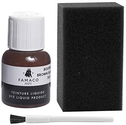 Dye Design Paint for Leather and Faux Leather Shoes, Trainers, with Sponge and Brush, Famaco Dye Liquid, 36 Colours Dark Brown