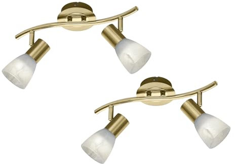 meineWunschleuchte 2er SET klassische Deckenstrahler Messing 2-flammig, Glasschirme Weiß, Breite 33cm