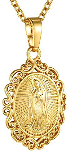 GoldChic Jungfrau Maria Kette Damen Marienbild Anhänger Kupfer Heilige Maria Anhänger Halskette Vintage Maria Marienbild wundertätige Jungfrau Maria Medaille Gold für Damen/Mädchen