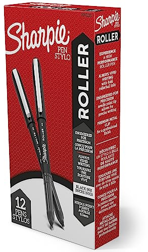 Sharpie Rollerball Pens, Needle Point Tip (0.5mm), Black Ink, 12 Count - Writing, Journaling, Note-Taking, Office Supplies