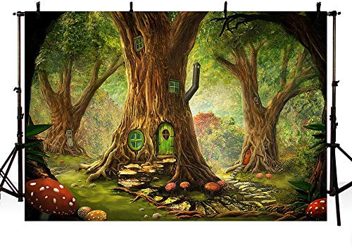 MEHOFOND Märchenhafte Verzauberter Wald Geburtstag Party Dekoration Foto Hintergrund Banner Kinder Pilz Wald Wunderland Hintergründe Requisiten für Fotografie 2,1 x 1,5 m