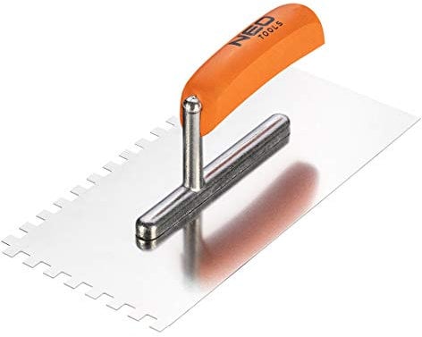 NEO TOOLS Glättekelle, gezahnt, Blattstärke 0,7 mm, verschiedene Ausführungen | Ergonomischer, lackierter Griff aus Buchenholz, Blatt aus rostfreiem Stahl