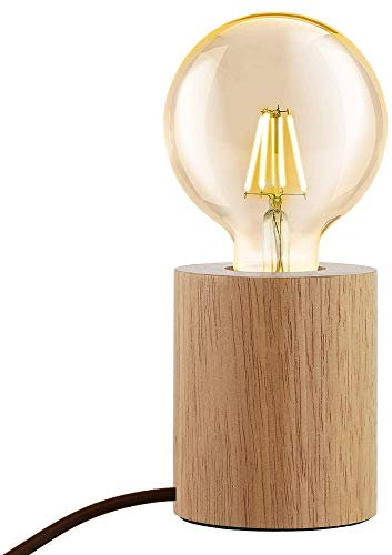 Chao Zan Holz-Tischleuchte rund,Retro Industrial Tischlampe,Modern, Nachttischlampe aus Holz,Lampe mit Schalter, E27 Verwendet in Schlafzimmer,Wohnzimmer,Studio,Café, Bar.(ohne Leuchtmittel)