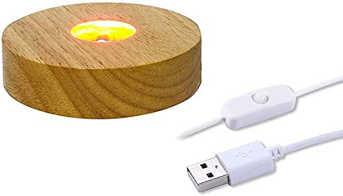 CDIYTOOL Base de luz LED de Madera, Redonda con luz LED, Placa Base de exhibición de Escritorio, Soporte de Escritorio Alimentado por USB para Bolas de Cristal, joyería de Cristal (Colorful)