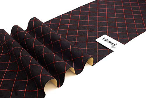 indivitara® Stitch Black Diamond Fire Red Mikrofaserstoff selbstklebend mit echten Nähten Wildleder Optik Kunstleder Wildlederimitat Microfaser Stoff Stretch Dehnbar Folie