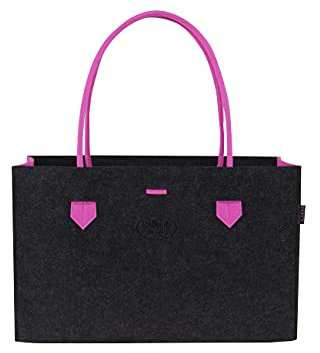 RAIKOU KULT Filz Tasche Shopper; in neuem Design; Filzkorb Einkaufstasche Henkeltasche Zeitungskorb Stabile Kaminholztasche Spielzeugtasche oder Picknick-Korb Strand (44*18*31 cm, Berry / Anthrazit)