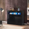 LEMROE Adjustable 16 Colors USB LED Lights Sideboard Cabinet with 2 High Gloss Fronts Cupboard Storage Unit with 1 Open Shelf and 4 Storage Cubes for Dining Room Home Furniture