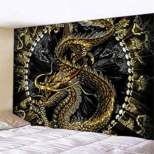 Wandteppich Wandbehang Tapisserie Psychedelic Goldener Drache Wandtuch Tapestry Wandkunst Weiches Mikrofaser Stoff für Schlafzimmer Wohnzimmer Wohnheim Geschenk 130x150cm