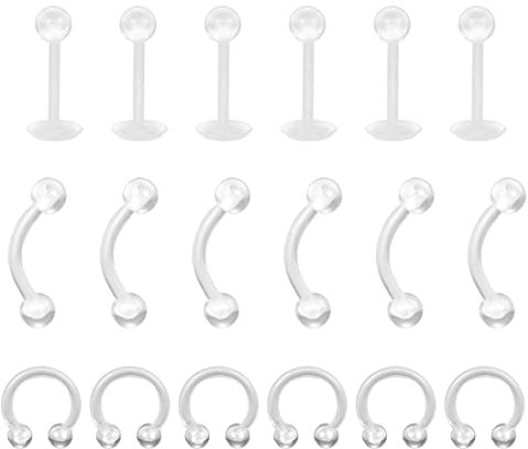 LuLiyLdJ support de perçage d'oreille flexible 18 pièces perçage de lèvre acrylique piercing de sourcil cerceau spirale membrane de tragus anneau de fer à cheval piercing bijoux
