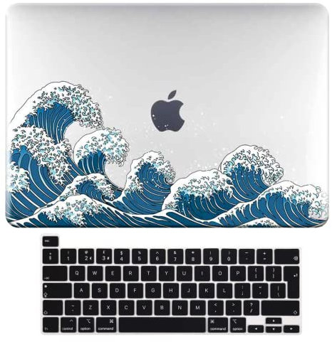 BYCeKe Compatible for MacBook Pro 13 inch Case 2024 2023 2022-2016 M2 M1 A2338 A2289 A2251 A2159 A1989 A1706 A1708 with/without Touch Bar, Slim Hard Plastic Shell Case & Keyboard Cover, Waves