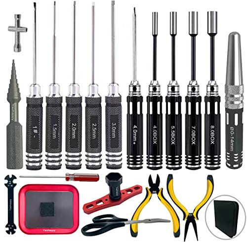 Kit d'outils 20 en 1 télécommandés, plat/Phillips/hexagonaux, clé de roue, clé à douille d'écrou, outils de réparation pour voitures télécommandées 1/18 1/16 1/8 1/10 RC