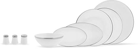 Karaca Eclipse Platinum - Vajilla de porcelana para 12 personas con plato, coctelera, plato en barco, lavavajillas, diseño elegante, práctico