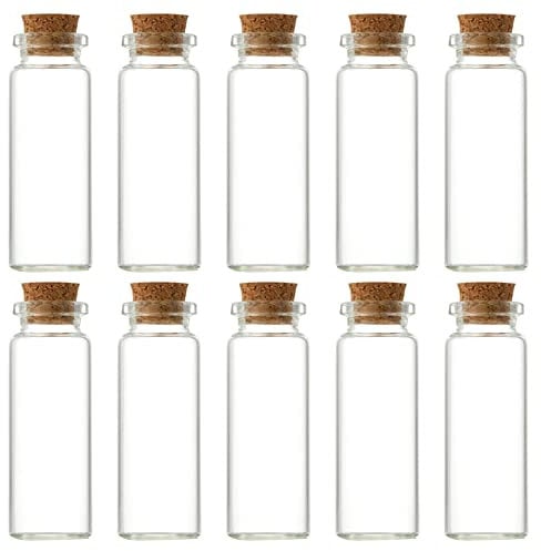 10 Mini Glass Bottles With Cork Lids - 10ML Empty Spell Jars, Tiny Wishing Bottles For Crafts, Decoration & Wedding Party