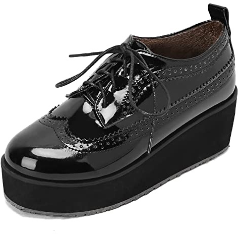 Lizoleor Scarpe Donna Francesine Zeppa Plateau Stringate Moda Vernice