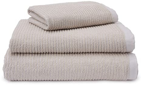 URBANARA Handtuch Louzela 100x150 cm, 100% Bio-Baumwolle, Natur/Weiß, Badetuch Duschtuch Saunatuch Strandtuch
